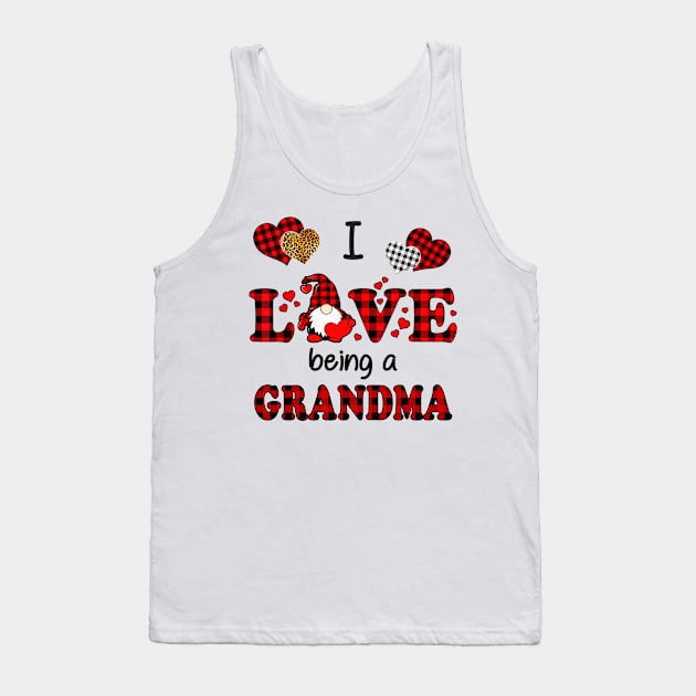 I Love Being A Grandma Gnomes Red Plaid Heart Valentine's Day Shirt Tank Top by Kelley Clothing